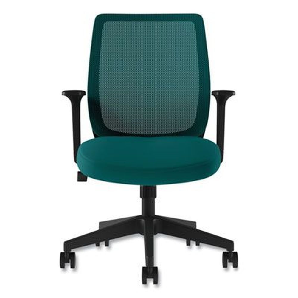 Union And Scale Teal Fabric Seat/mesh Back Black Base Essentials Task Chair With Arms, Supports Up To 275 Pound