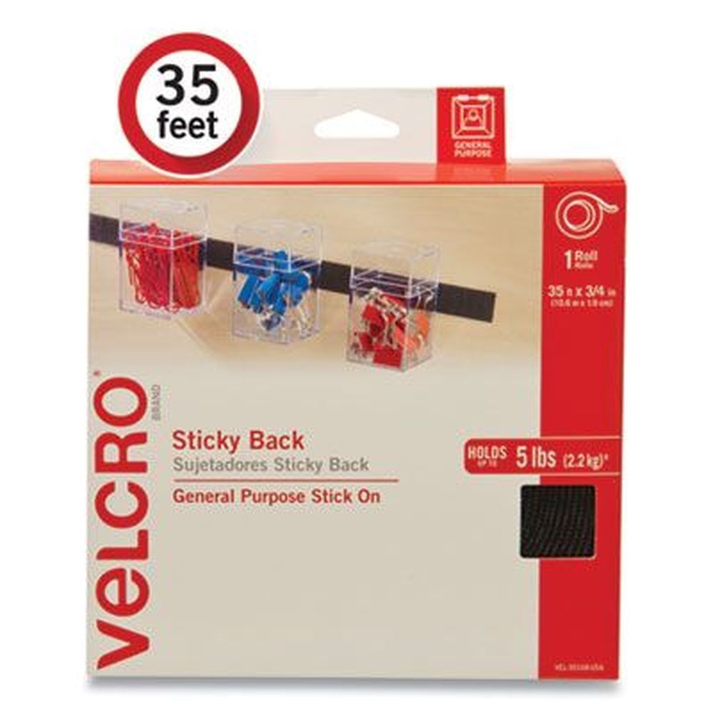 Velcro Black Removable Adhesive Sticky Back Fastener Tape, 0.75 Inch X 35 Feet