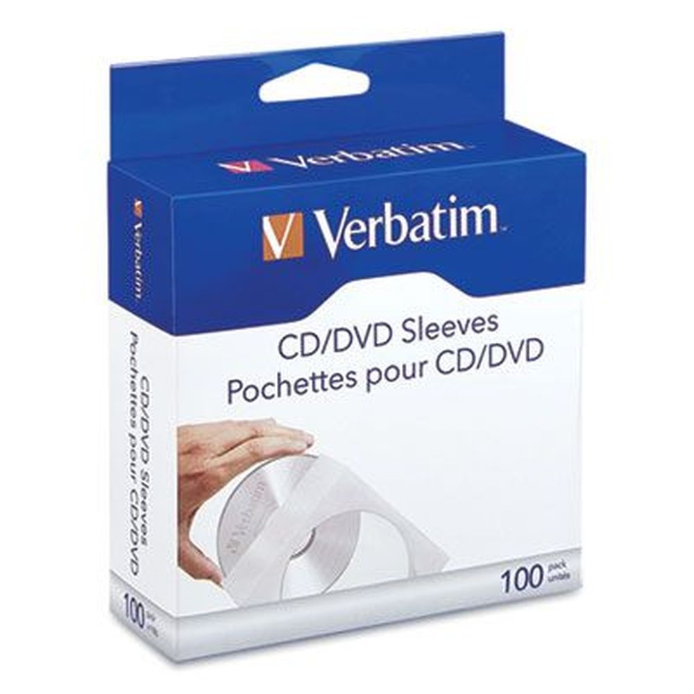 Verbatim Clear/white Cd/dvd Sleeves, 1 Disc Capacity -- 100 Per Box