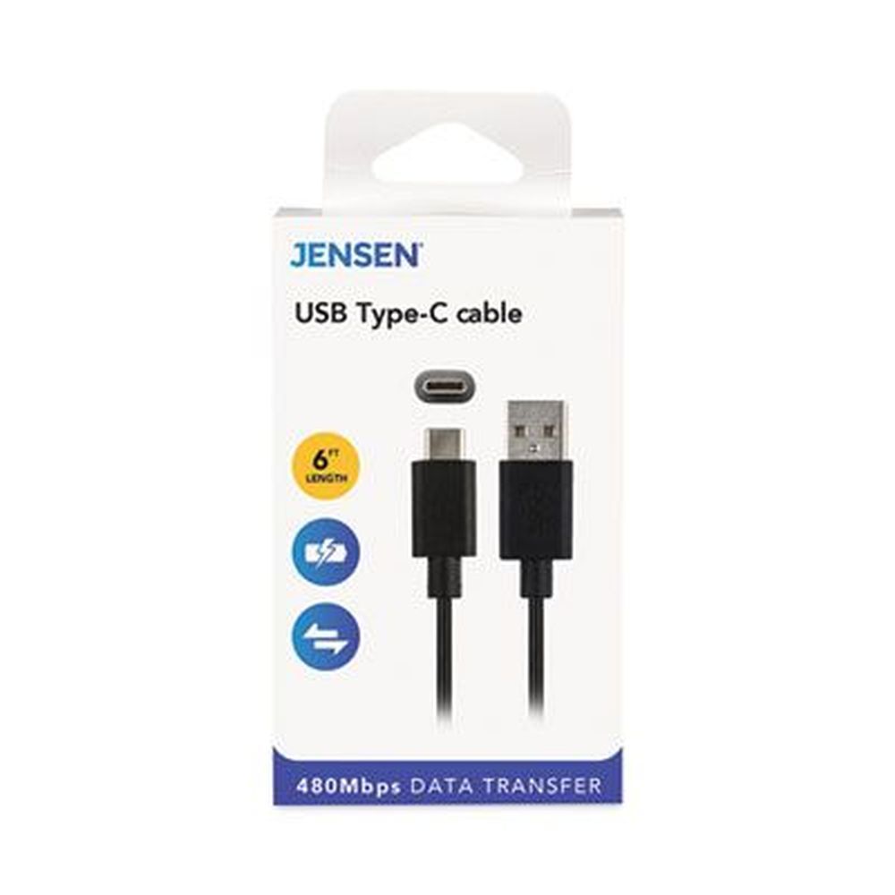 Jensen Black Usb A To Usb C Cable, 6 Feet