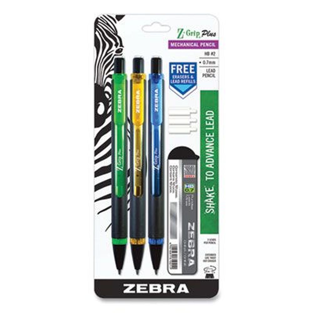 Zebra Z-grip Plus Black Lead Assorted Barrel Colors 0.7 Mm Number 2 Hb Mechanical Pencils -- 3 Per Pack