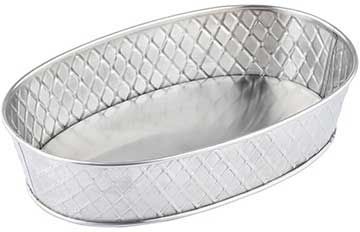 Tablecraft Lattice Collection Stainless Steel With Embossed Basket Weave Pattern Oval Platter, 9.5 Inch Dia. X 6 X 2.125 Inch