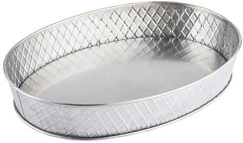 Tablecraft Lattice Collection Stainless Steel With Embossed Basket Weave Pattern Oval Platter, 12 X 9 X 2.125 Inch