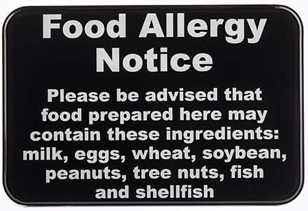 Tablecraft Plastic White On Black Food Allergy Warning Notice Sign, 6 X 9 Inch