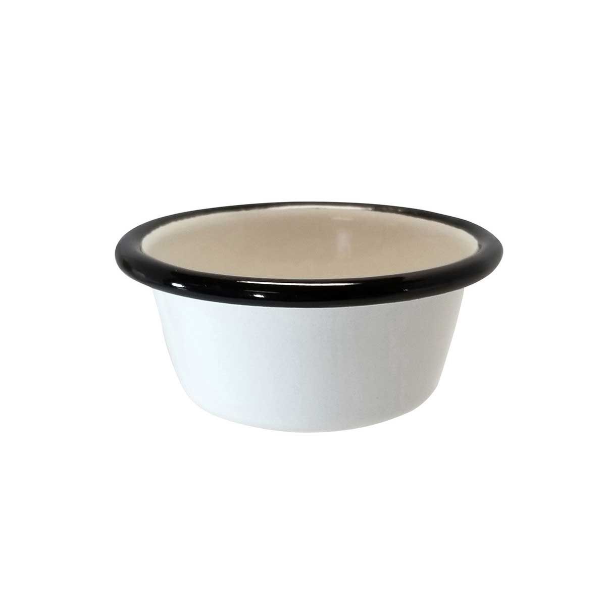 Tablecraft Enamelware Collection Round Creamy White With Black Rim Ramekin, 4 Ounce Capacity