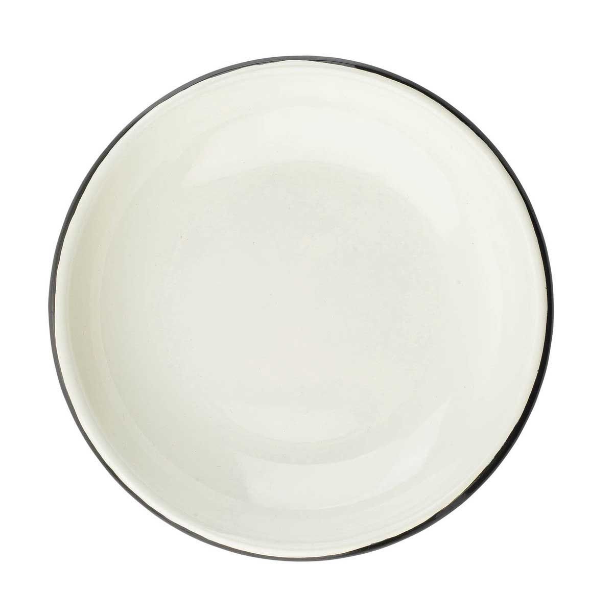 Tablecraft Enamelware Collection Round Creamy White With Black Rim Coupe Plate, 12 Ounce Capacity