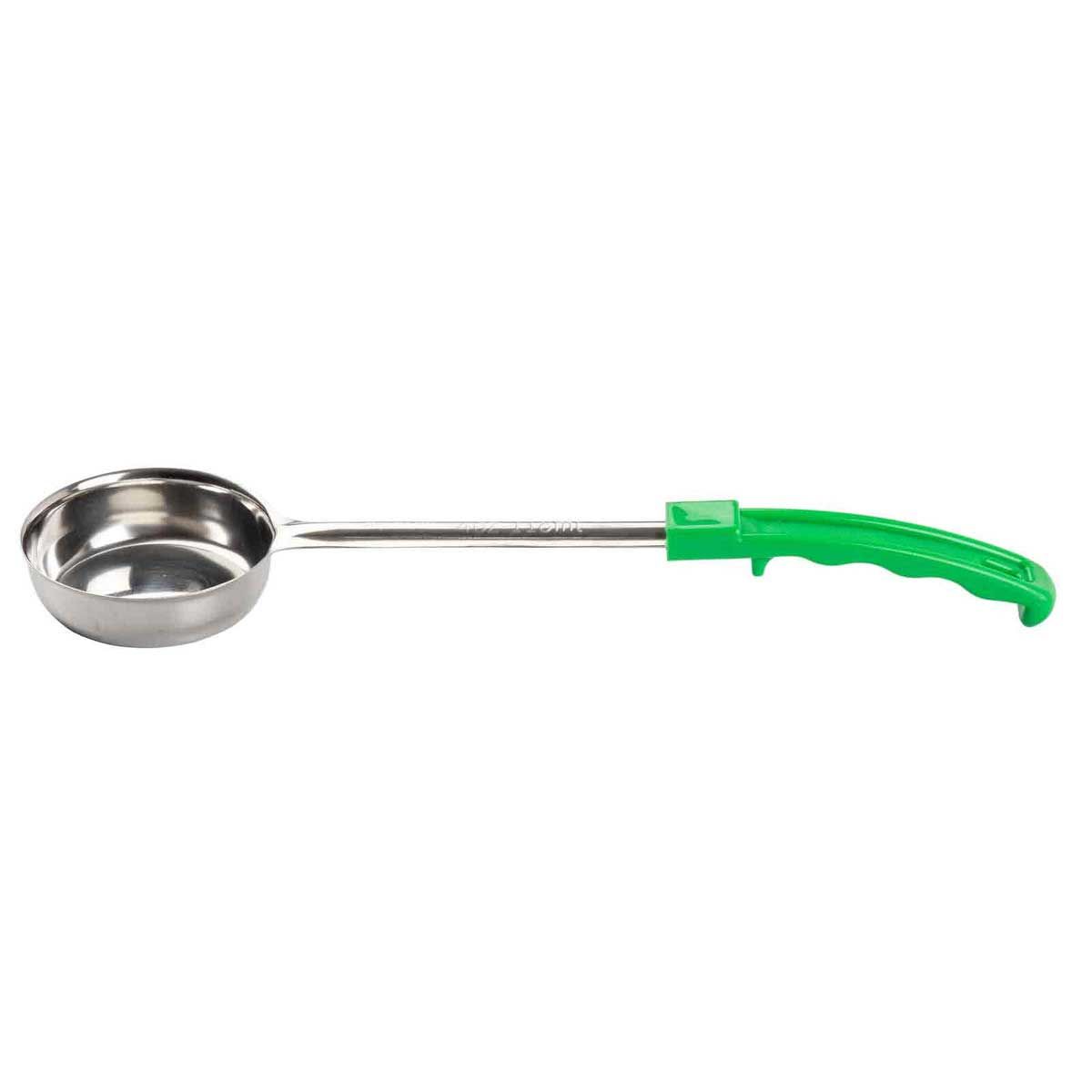 Tablecraft Stainless Steel Solid One Piece Spoonout With Green Handle, 4 Ounce Capacity