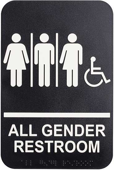 Tablecraft Plastic Ada Compliant White On Black Braille Gender Neutral Sign, 6 X 9 Inch