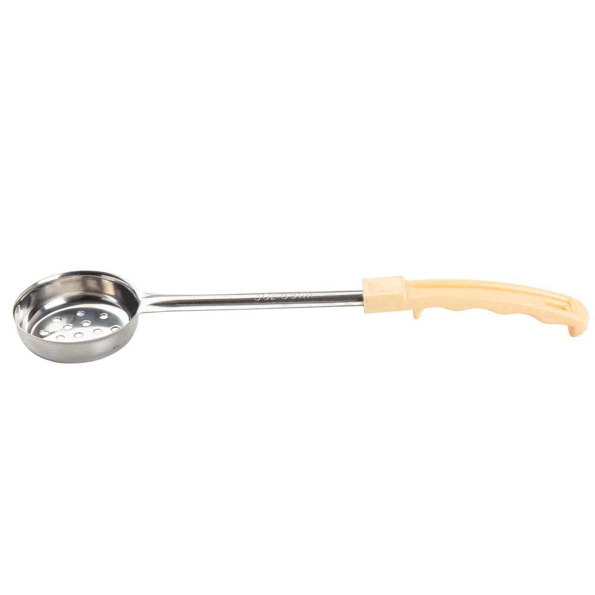 Tablecraft Stainless Steel Perforated One Piece Spoonout With 10.25 Inch Beige Handle, 3 Ounce Capacity