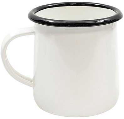 Tablecraft Enamelware Collection Creamy White With Black Rim Mug, 12 Ounce Capacity