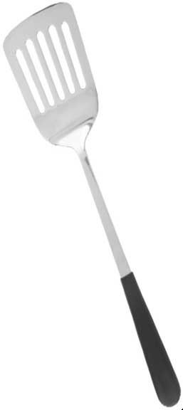 Tablecraft Anti Microbial Black Vinyl Coated Stainless Steel Slotted Turner, 14 Inch