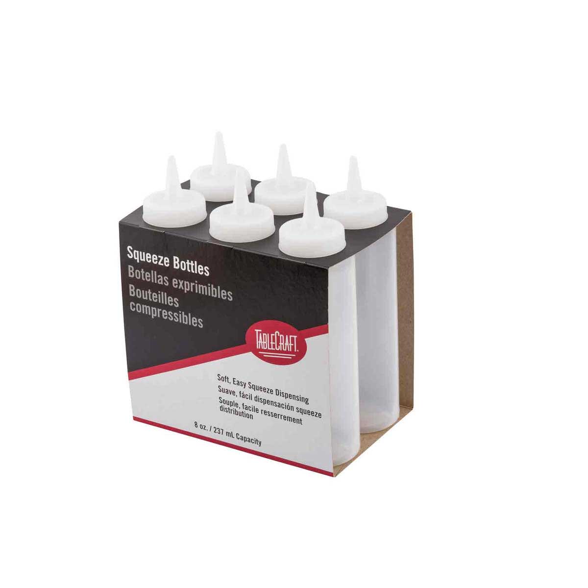 Tablecraft 8 Ounce Clear Cone Tip And Natural Top Squeeze Bottle, 6 Count -- 12 Per Case