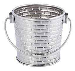 Tablecraft Brickhouse Collection Stainless Steel With Embossed Brick Pattern Small Round Pail With Handle, 9 Ounce Capacity
