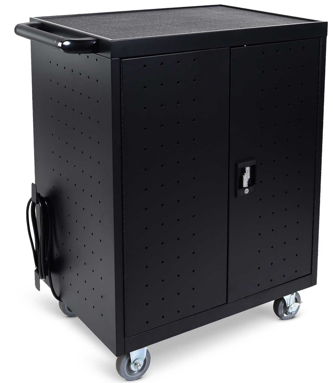 Luxor Black 32-laptop/chromebook Charging Cart With Timer, 28.5 X 17 X 38.25 Inch