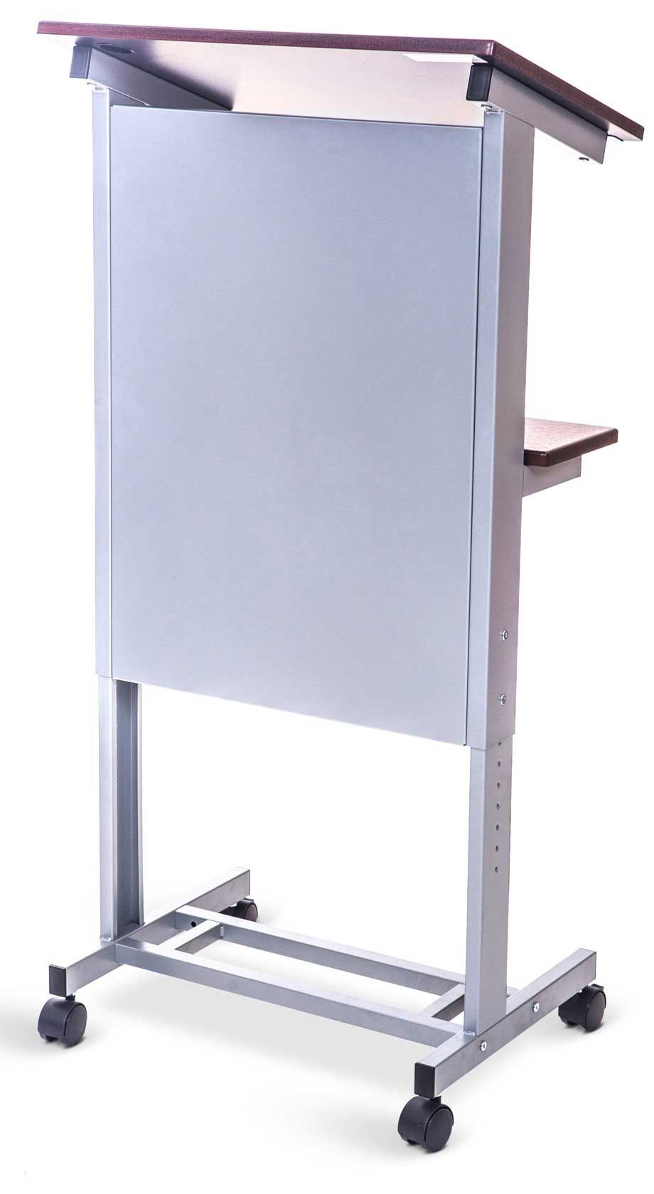 Luxor Dark Walnut Rolling Adjustable- Height Podium, 23.5 X 16.5 X 40.5 To 48.5 Inch