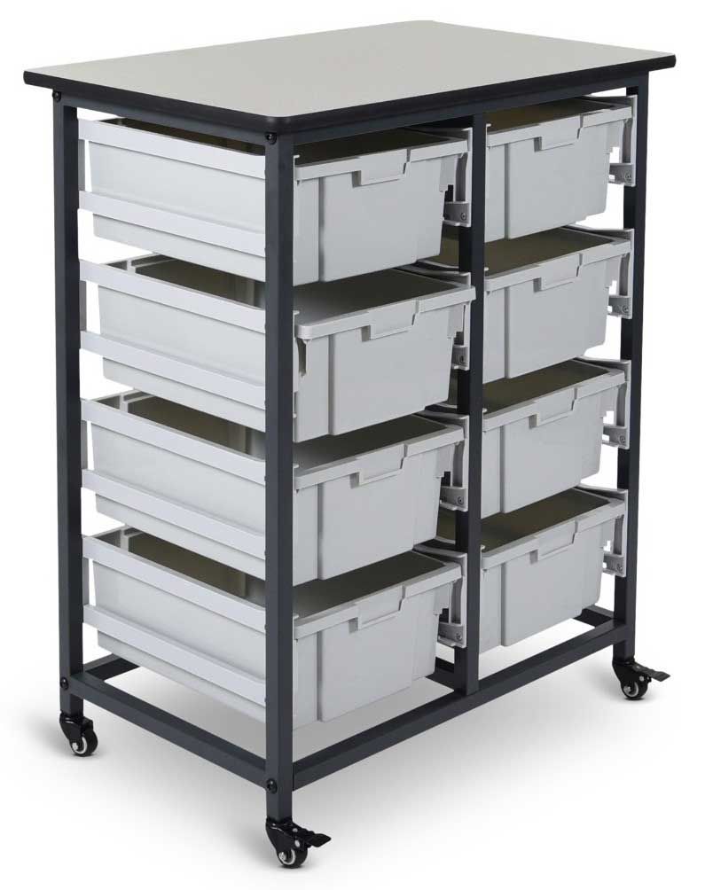 Luxor Mobile Bin Storage Unit With Double Row And Large Gray Bins, 30.75 X 20 X 37.5 Inch