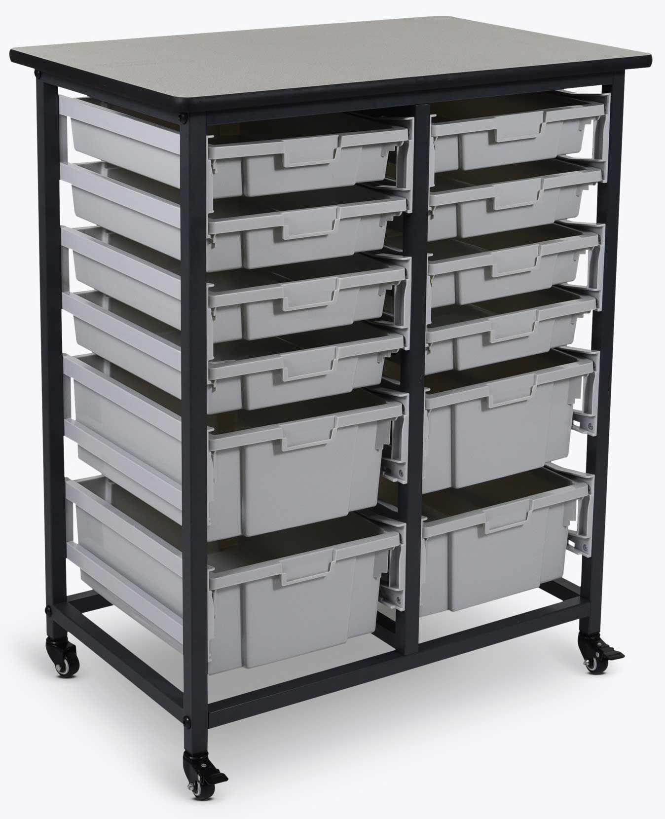 Luxor Mobile Bin Storage Unit With Double Row, Large And Small Gray Bins, 30.75 X 20 X 37.5 Inch