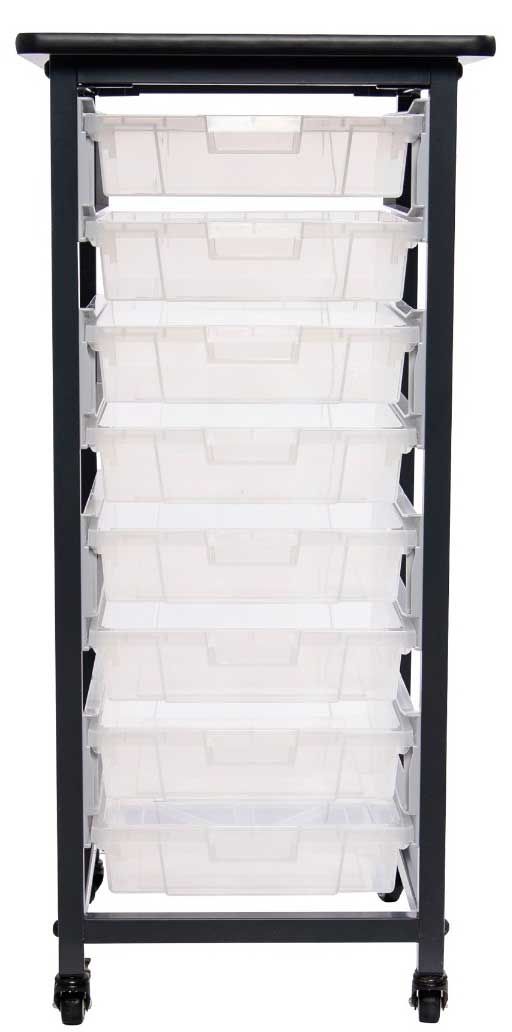 Luxor Mobile Bin Storage Unit With Single Row And Small Clear Bins, 17.125 X 20 X 37.5 Inch