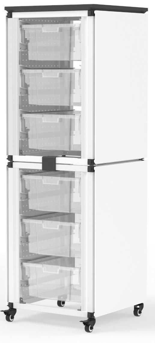 Luxor Modular Classroom Stackable Storage Cabinet With 2 Stacked Modules And 6 Small Bins, 18.2 X 18.2 X 28.75 Inch