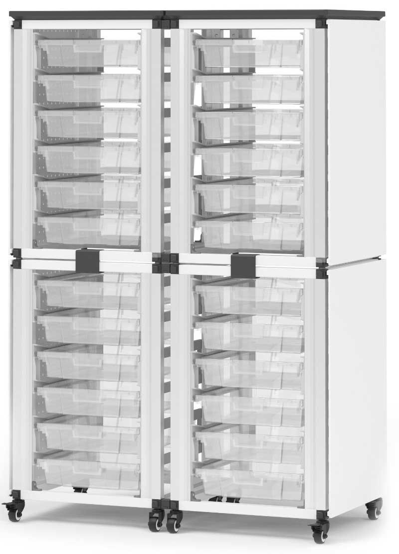 Luxor Modular Classroom Storage Cabinet With 4 Stacked Modules And 24 Small Bins, 18.2 X 18.2 X 28.75 Inch