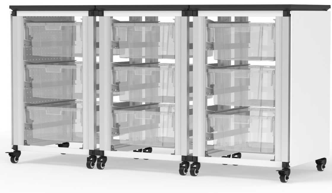 Luxor Modular Classroom Storage Cabinet With 3 Side-by-side Modules And 9 Large Bins, 18.2 X 18.2 X 28.75 Inch