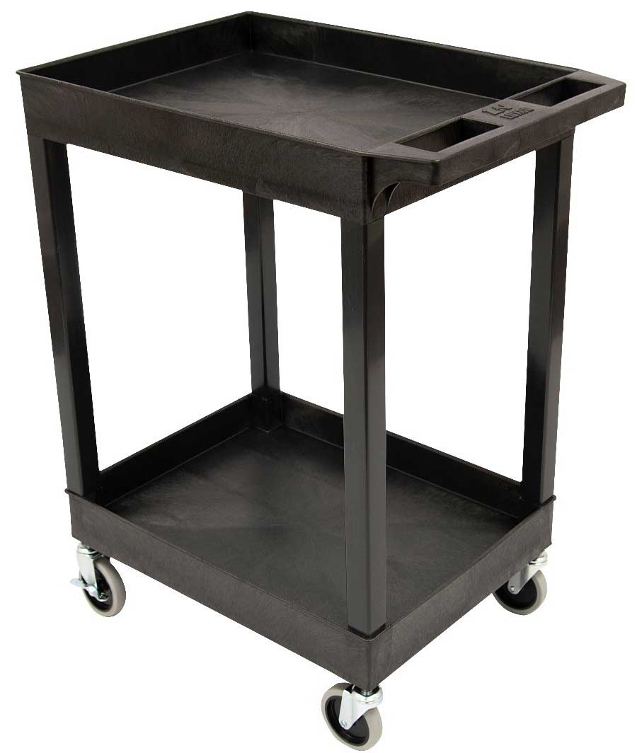 Luxor Tuffy Black Plastic 2-shelf Multi-purpose Utility Cart With Tub Shelves And Heavy Duty Casters, 24 X 18 X 35.25 Inch
