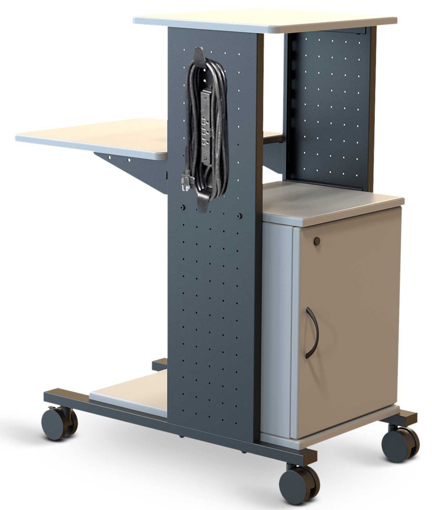 Luxor Gray Electric Mobile Presentation Station With Cabinet, 18 X 34.25 X 40 Inch