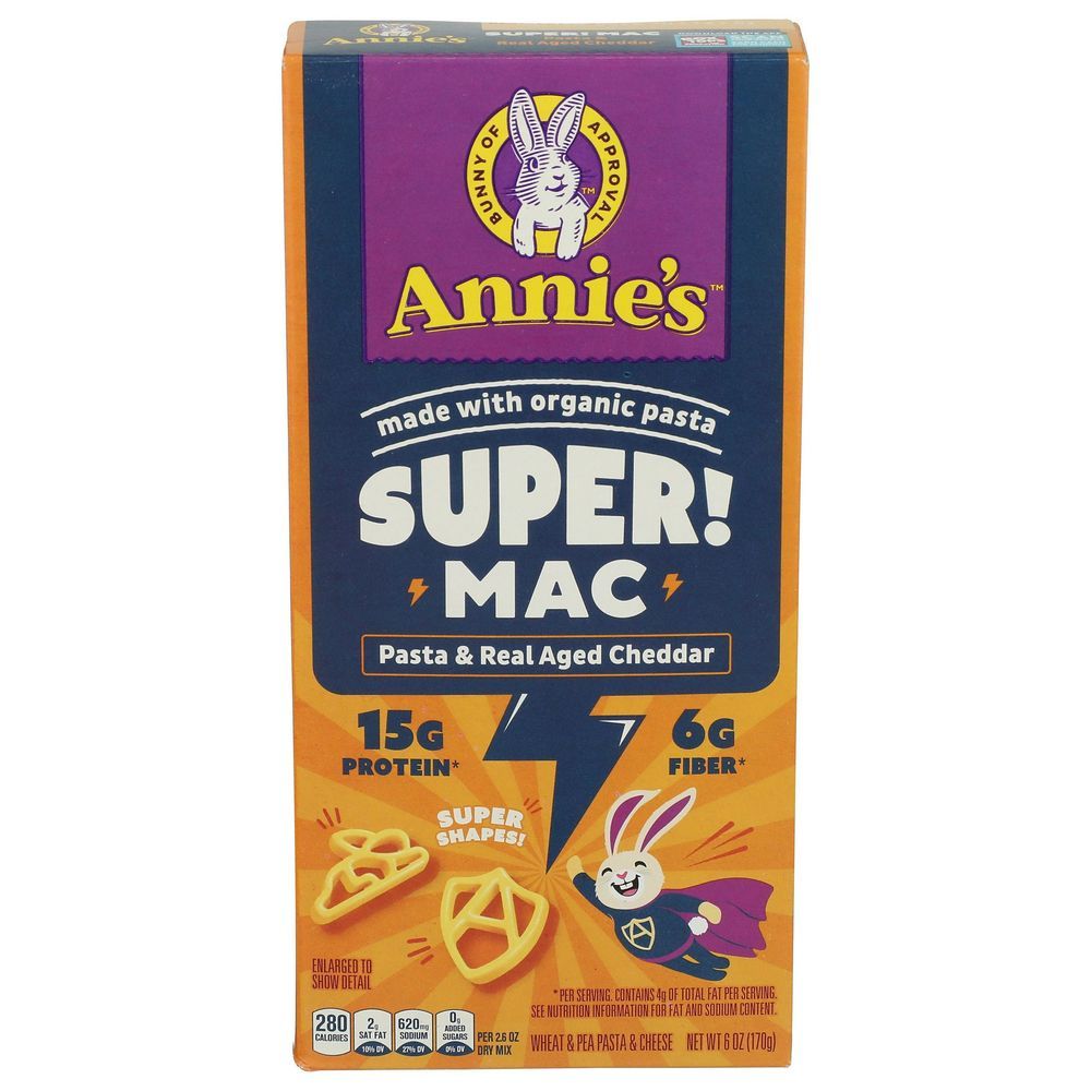 Annies Organic Super Mac Pasta And Real Aged Cheddar, 6 Ounce -- 12 Per Case