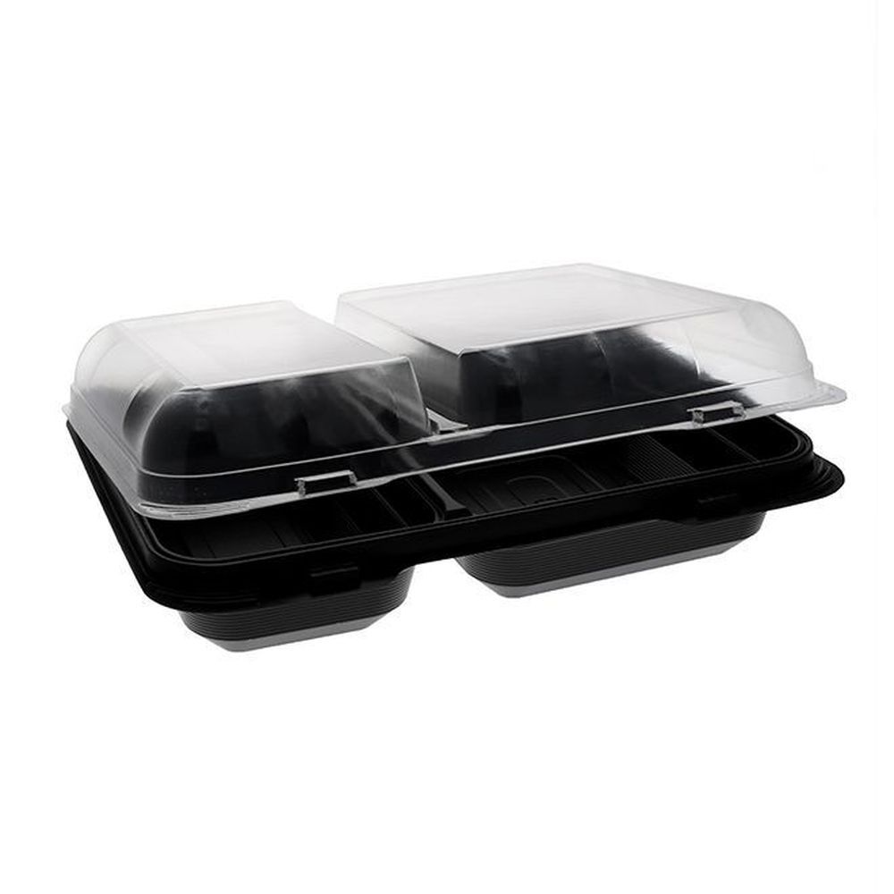 Smartlock Ops Black Base 2 Compartment Dinner Box With Clear Hinged Lid, 10.75 X 8 X 3.25 Inch -- 125 Per Case