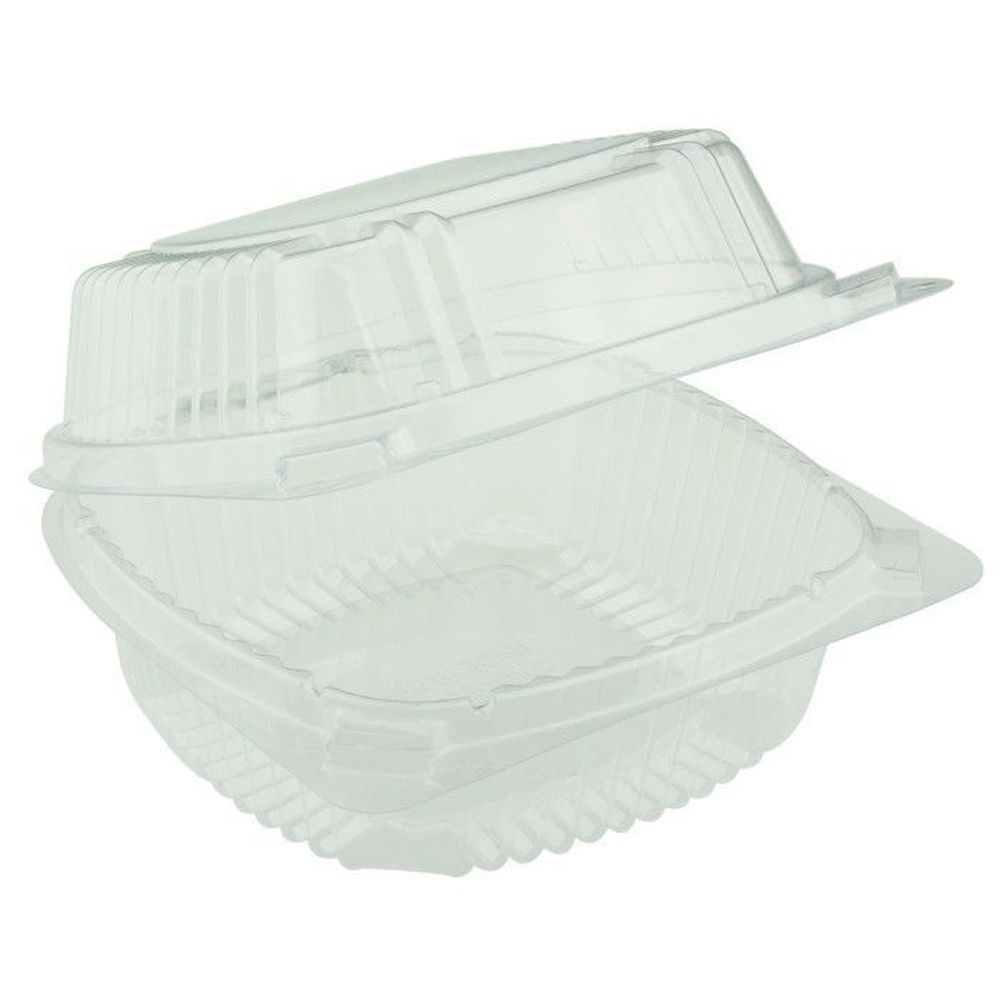 Earthchoice Clear Pla Compostable Pla Hinged Lid Container, 6 X 6 X 3 Inch -- 500 Per Case
