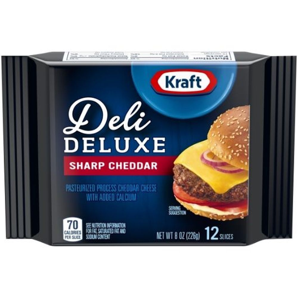 Kraft Deli Deluxe Sharp Cheddar Sliced Cheese, 8 Ounce -- 12 Per Case