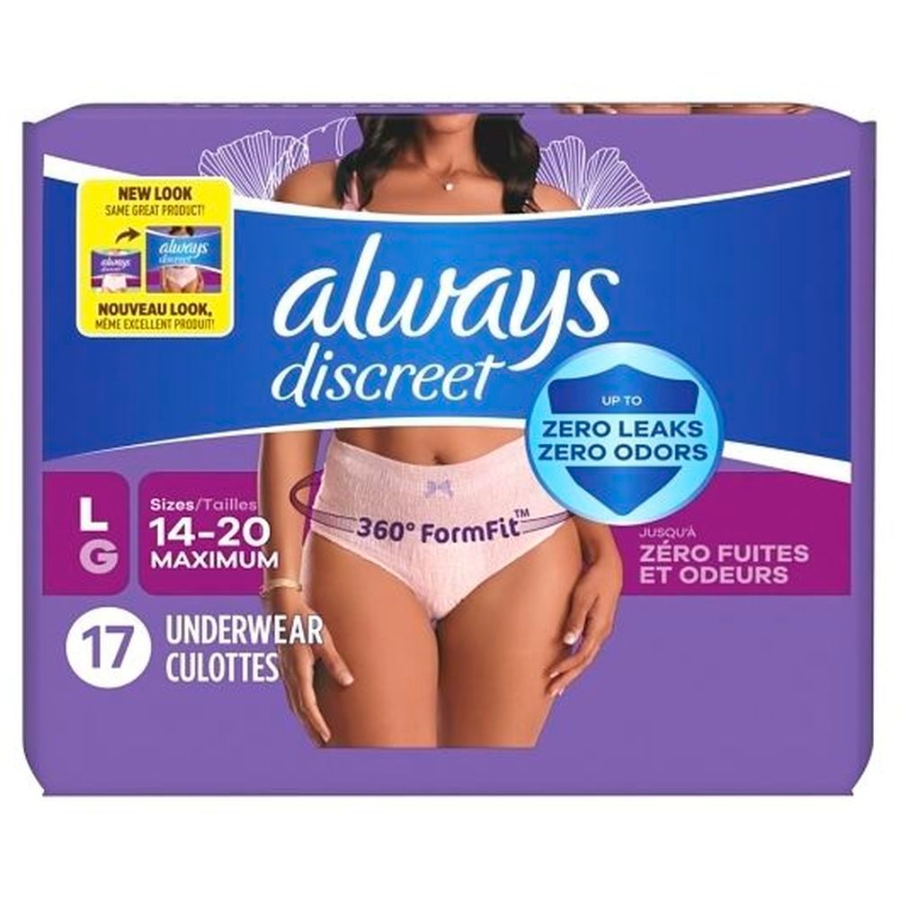 Always Discreet Heavy Adult Incontinence And Postpartum Large Maximum Protection Underwear, 17 Count -- 2 Per Case