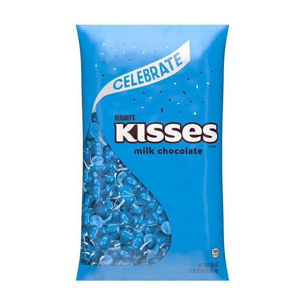 Hershey's Kisses Blue Foils Milk Chocolate Candy - Laydown Bag, 60 Ounce -- 6 Per Case