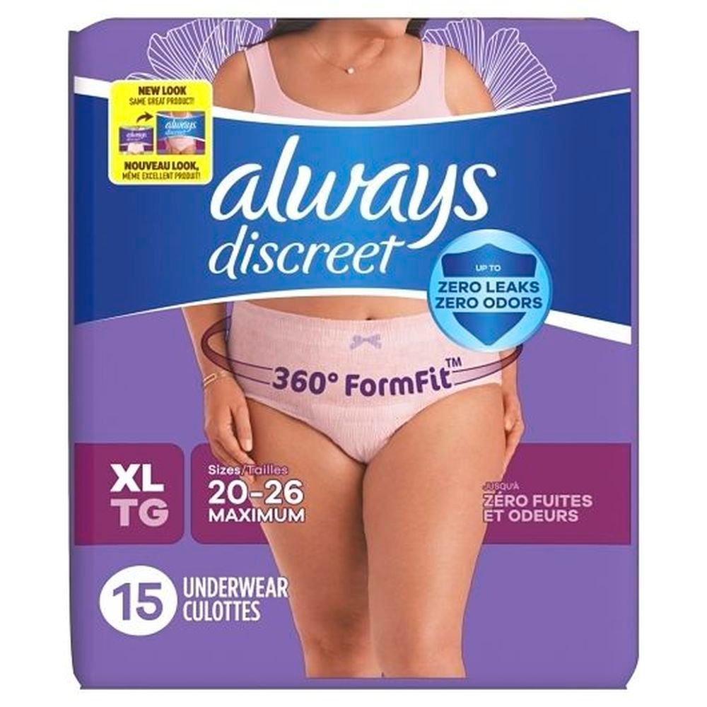 Always Discreet Adult Incontinence And Postpartum Xl Maximum Protection Underwear, 15 Count -- 2 Per Case