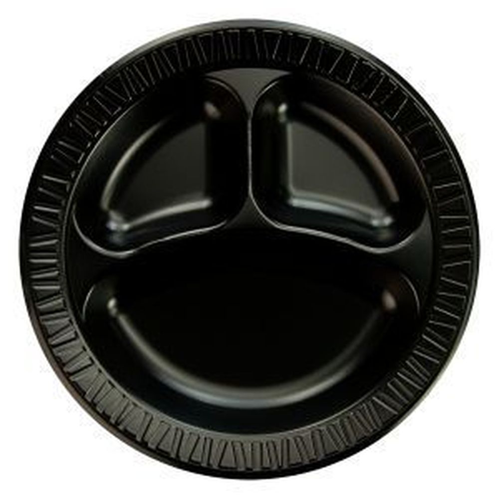 Quiet Classic Black Xps Laminated Foam 3-compartment Plate, 10.25 Inch -- 500 Per Case