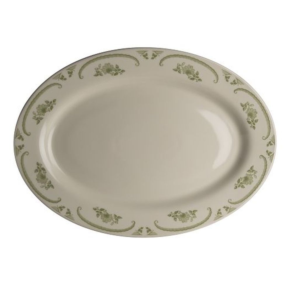 Homer Laughlin American Rose Moss China 10.5 Inch Rolled Edge Oval Platter, 24 Count