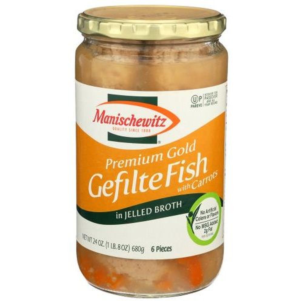 Manischewitz Premium Glod Gefilte Fish With Carrots In Jelled Broth, 24 Ounce -- 6 Per Case