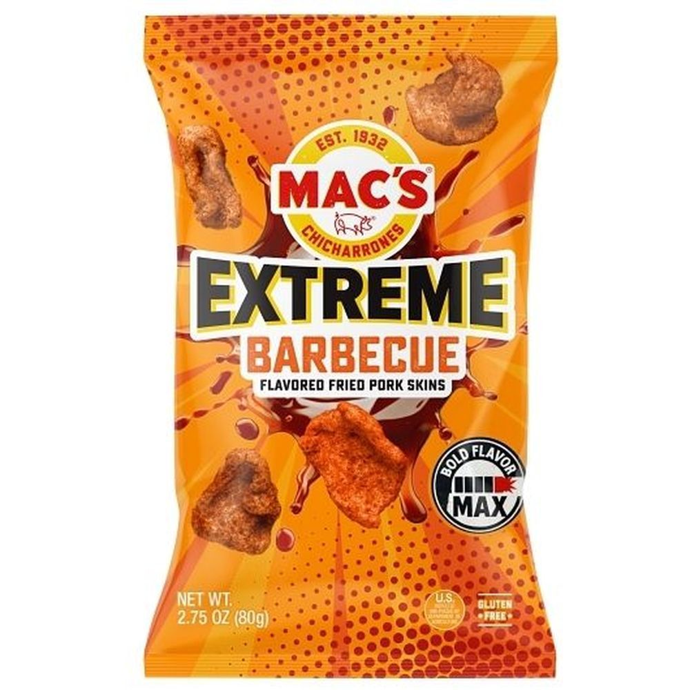Mac's Extreme Barbecue Pork Skins, 2.75 Ounce -- 6 Per Case