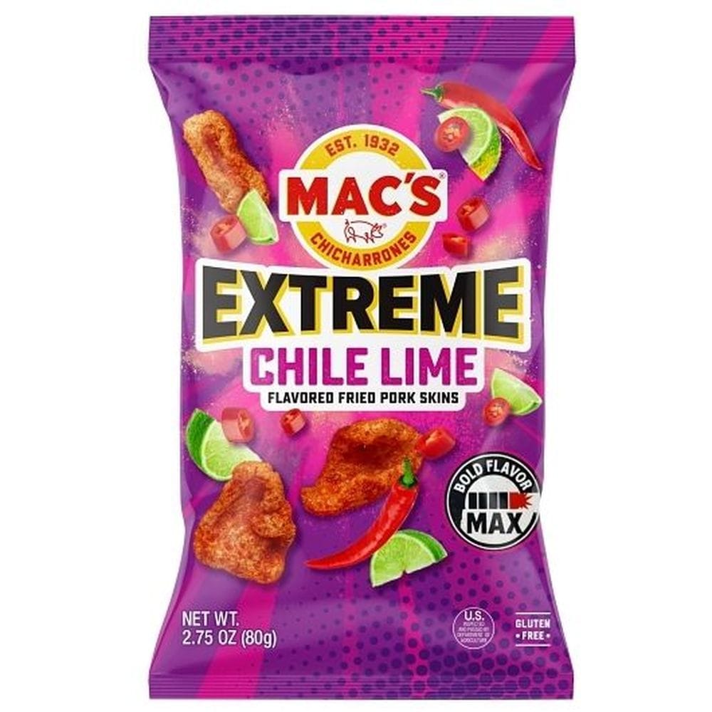 Mac's Extreme Chile Lime Pork Skins, 2.75 Ounce -- 6 Per Case