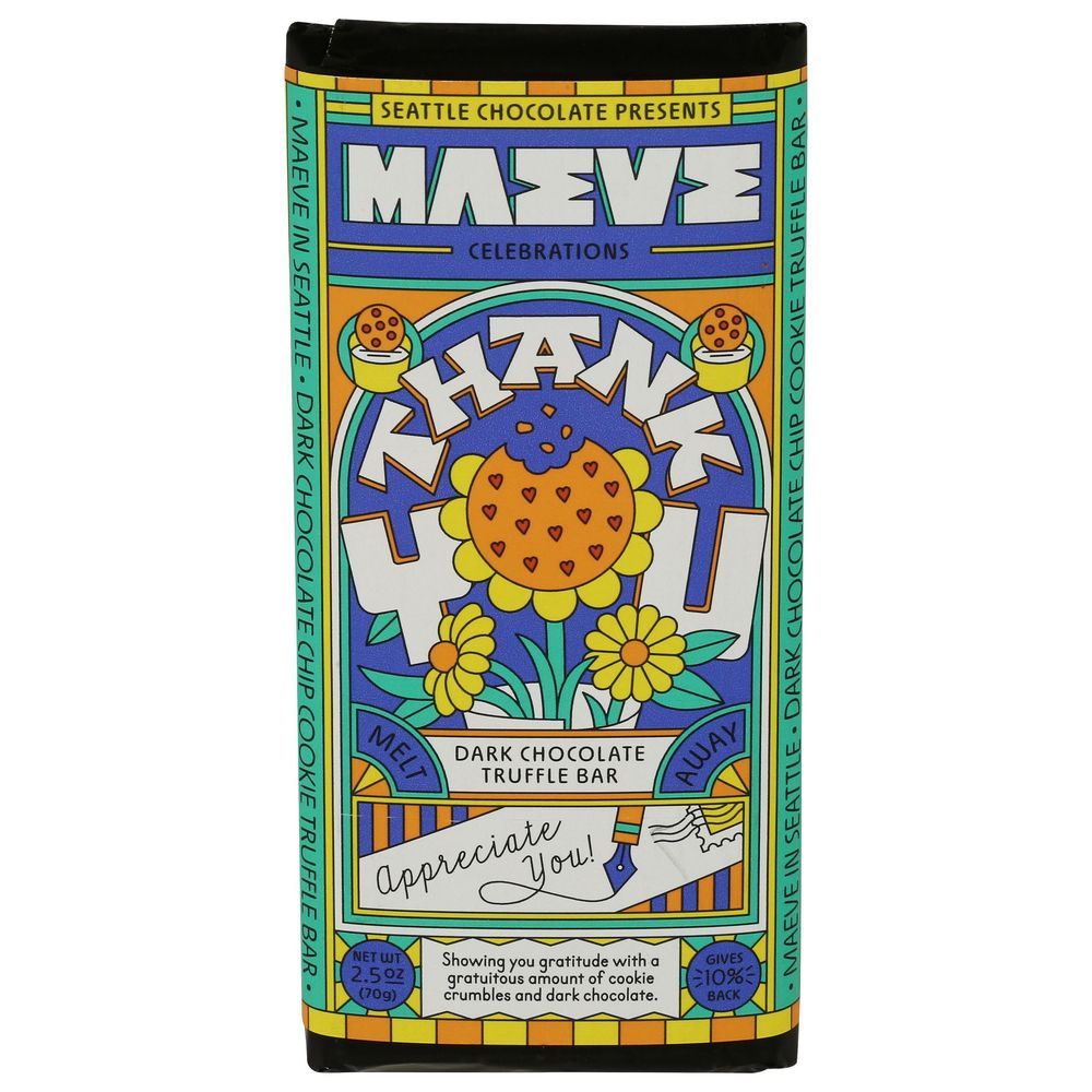 Maeve Thank You Dark Chocolate Truffle Bar, 2.5 Ounce -- 12 Per Case