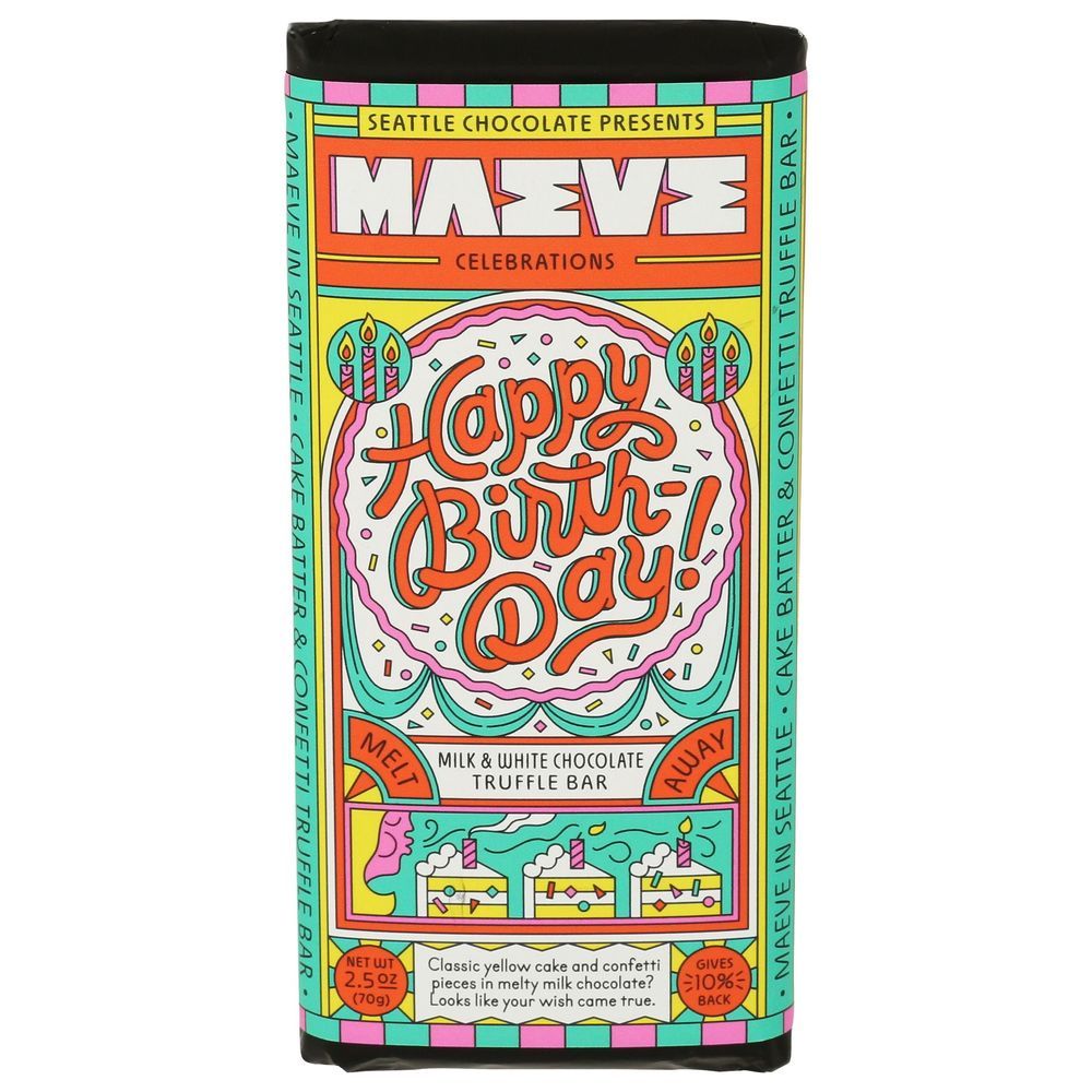 Maeve Happy Birthday Milk And White Chocolate Truffle Bar, 2.5 Ounce -- 12 Per Case