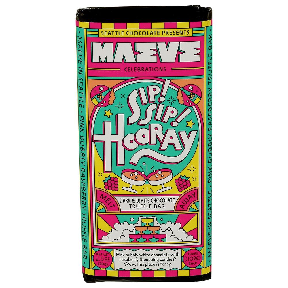 Maeve Sip Sip Hooray Dark And White Chocolate Truffle Bar, 2.5 Ounce -- 12 Per Case