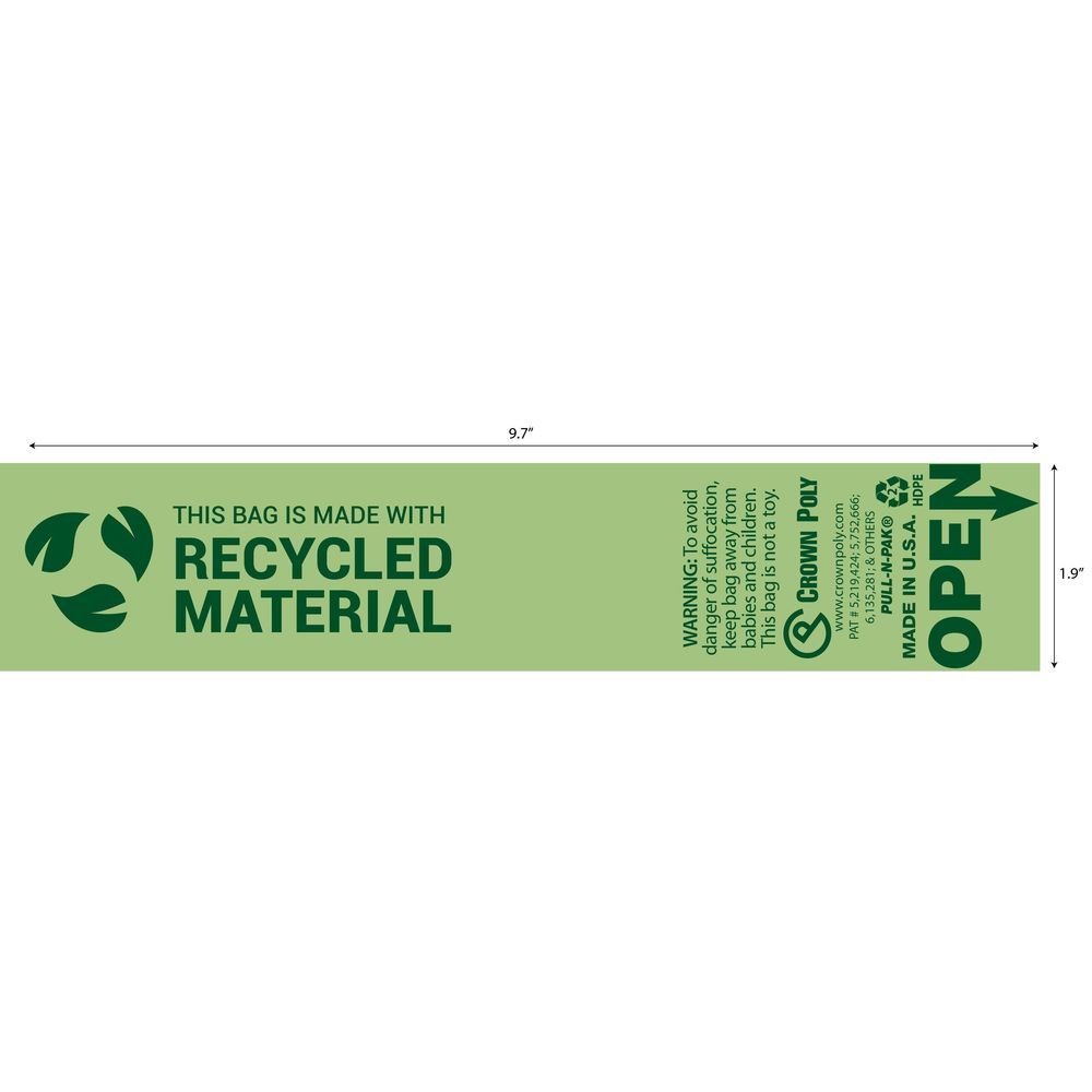 Crown Poly Green Tint 30 Percent Recycled Produce Bag, 15 X 20 Inch -- 3000 Per Case