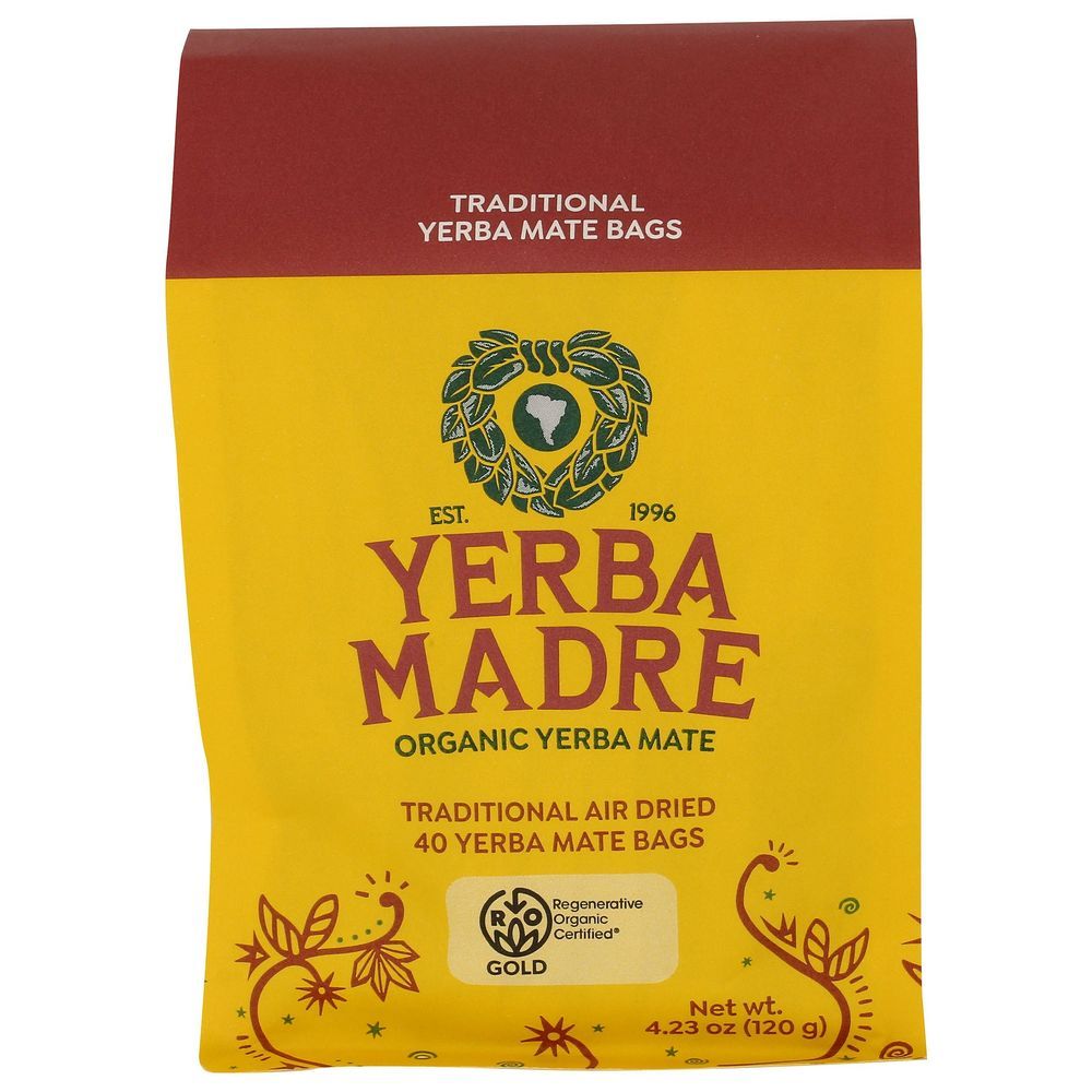 Yerba Madre Organic Traditional Yerba Mate, 40 Count Bag -- 6 Per Case