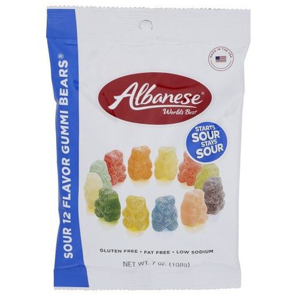Albanese Sour 12 Assorted Flavors Gummi Bears Candy, 7 Ounce Bag -- 12 Per Case