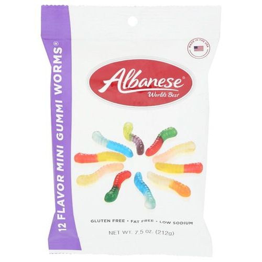 Albanese 12 Flavor Mini Gummi Worms Candy, 7.5 Ounce Bag -- 12 Per Case