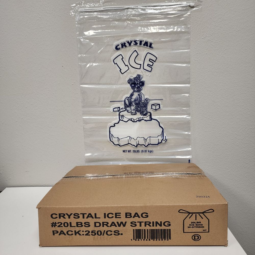 Pinnacle Plastics 1.9 Mil Drawstring Crystal Ice Bag, 20 Pound Capacity -- 250 Per Case
