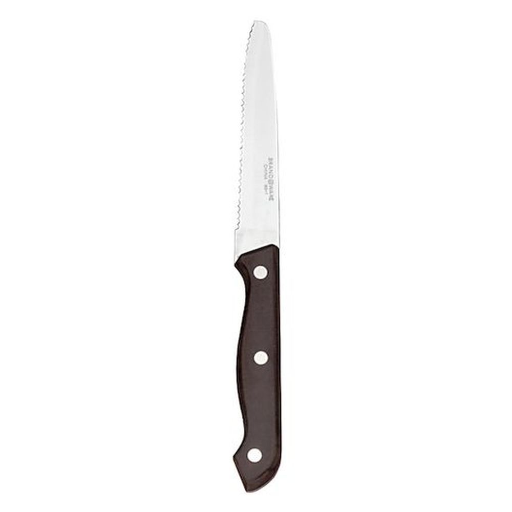 World Tableware 8.8 Inch 13/0 Stainless Steel Round Tip Steak Knife With Black Handle And High Polished Blade, 12 Count