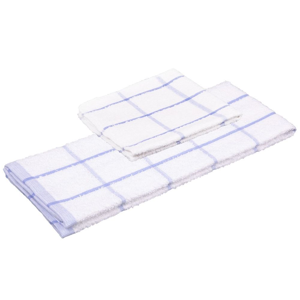 Ctc Blue Checkered Kitchen Towel/wash Cloth Set, 15 X 26 Inch And 12 X 12 Inch -- 6 Set Per Case