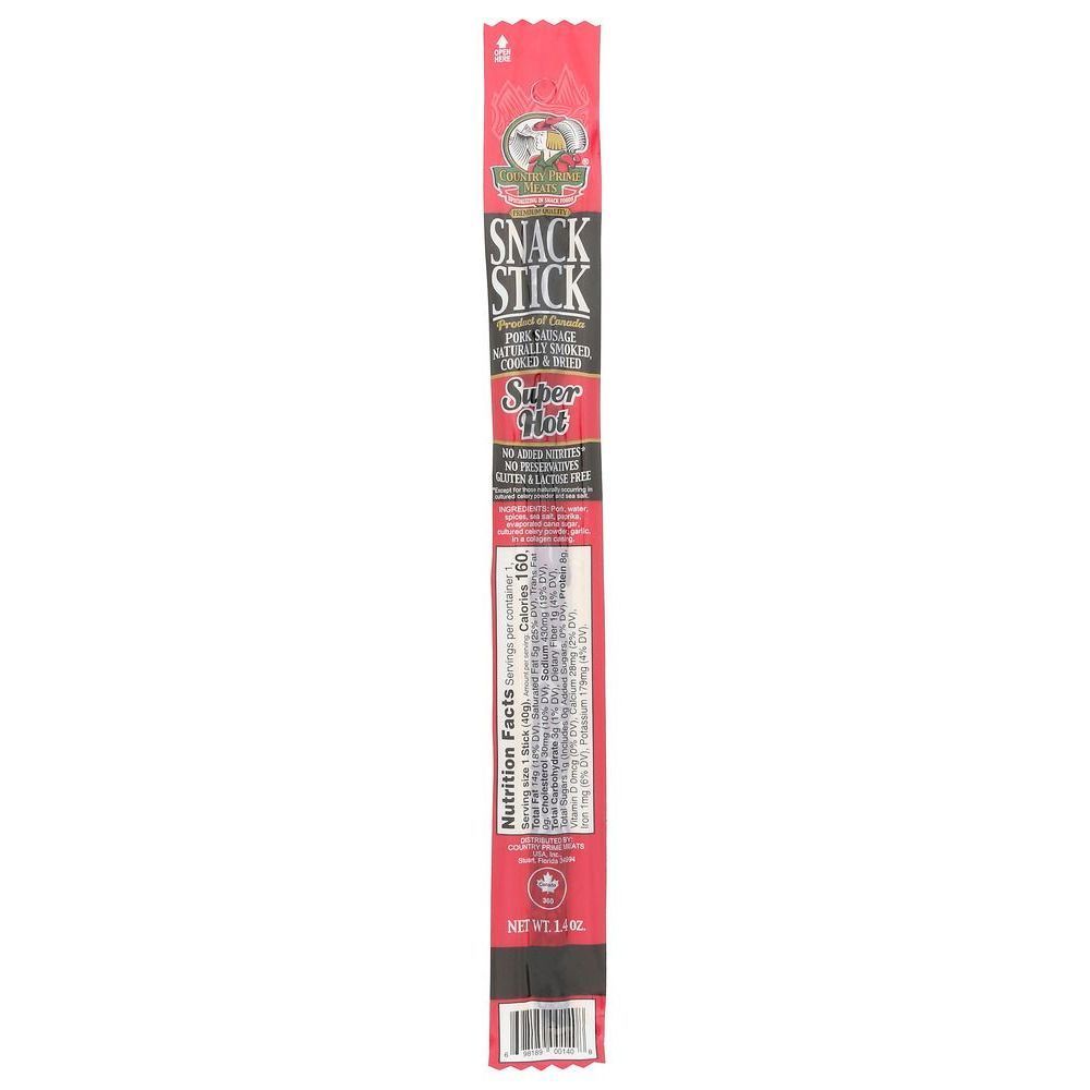 Country Prime Meats Super Hot Snack Stick, 1.4 Ounce -- 25 Per Case